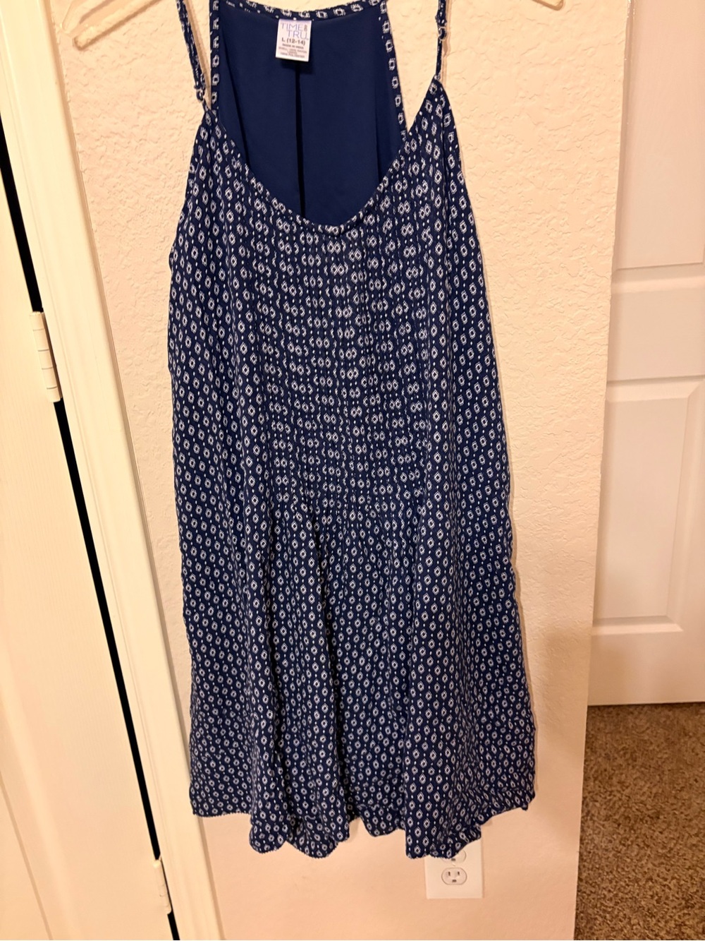 Time and Tru Navy Printed Midi Dress with Spaghetti Straps